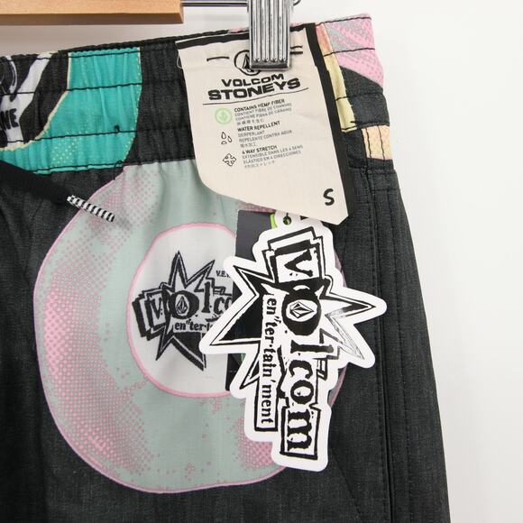 Volcom Stoneys Vent LP Swim Trunks Vinyl Record Print Black Size S NWT - Picture 8 of 15